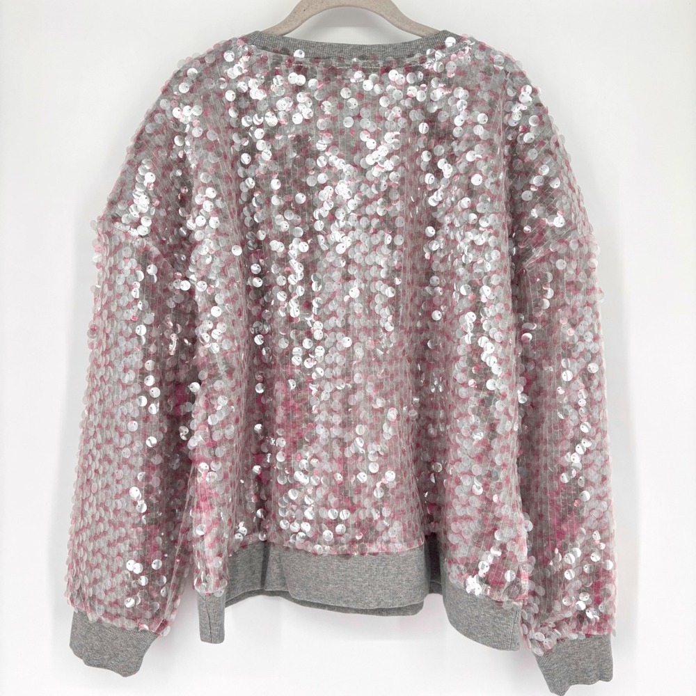 NWT‎ Maeve Sequin Sweatshirt Sz XL Gray Pink Crew Neck Fun Maximalist *Flaw - Picture 7 of 15
